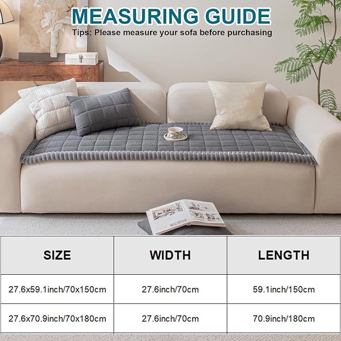 KRFOONN Couch Cover for Dogs Washable Pet Couch Covers for 3 Cushion Sofas Non-Slip Dog 3 Seat Sofa Cushions Covers Soft Sofa Slipcovers Protector for Pets (Style B-Dark Grey, 27.6" x 70.9") - Image 5