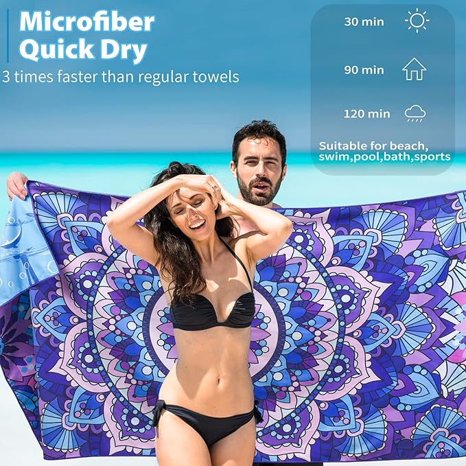 TwoYek Microfiber Beach Towel Extra Large 71x32 Mandala Floral 2 Pack | Thin & Lightweight, Sand Free, Super Absorbent & Quick Dry, Oversized Towels for Beach Bath Pool Swim Travel Essentials Gift - Image 4