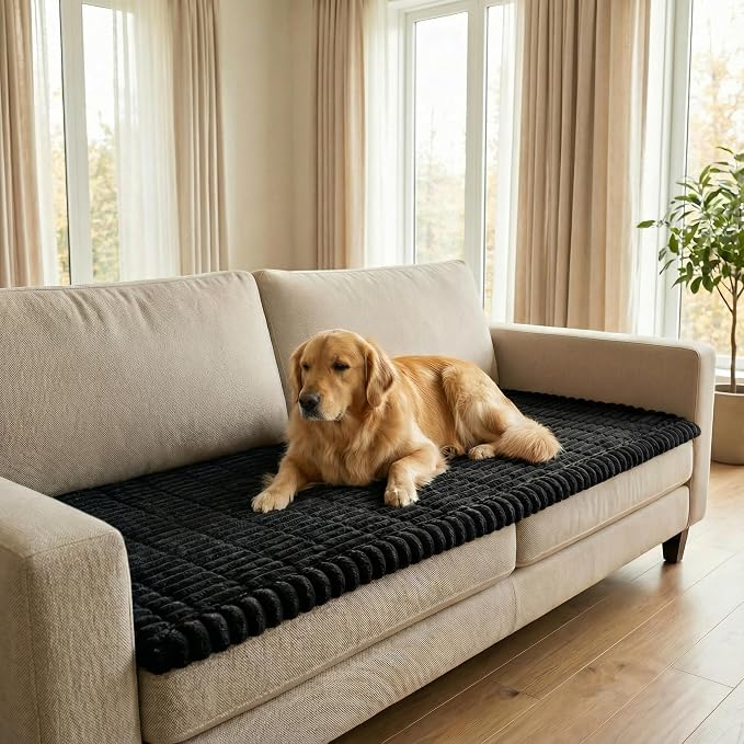 Non-Slip Sectional Couch Covers, Washable Pet Friendly Furniture Protector for Dogs Cats, Soft Thick Slipcover for L-Shaped Sofa (Sold by Piece, Not Set) (Black, 27.6"x82.5") by CURUYAN