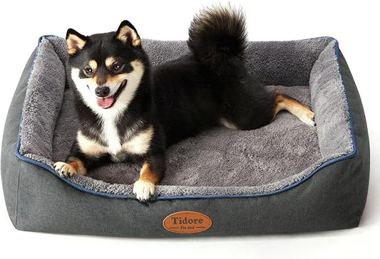 Tidore Orthopedic Dog Bed Medium Size Dog, Durable Egg Crate Foam Sofa Dog Bed wit Washable Removable Cover,Waterproof Lining,Pet Bed for Large Dogs (Dark Grey-Velvet, 26.4" L x 21.7" W x 6.2" Th) by Tidore