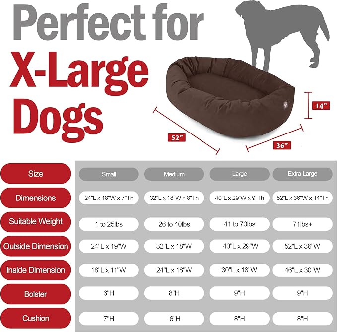 Majestic Pet 52 Inch Suede Calming Dog Bed Washable – Cozy Soft Round Dog Bed w/Spine Support for Dogs to Rest Head - Fluffy Donut Dog Bed 52x35x11 (Inch) - Round Pet Bed X- Large – Chocolate (2025) - Image 3