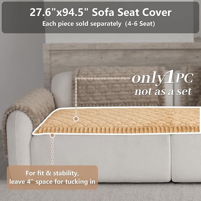 Luxury Fuzzy Pet Couch Cover for Dogs,Washable Sofa Cover, Non-Slip Sofa Protector for 3 Cushion Couch, Thick Plush Furniture Cover, Elegant Pet-Friendly Home Décor(Khaki,28"x94") - Image 2