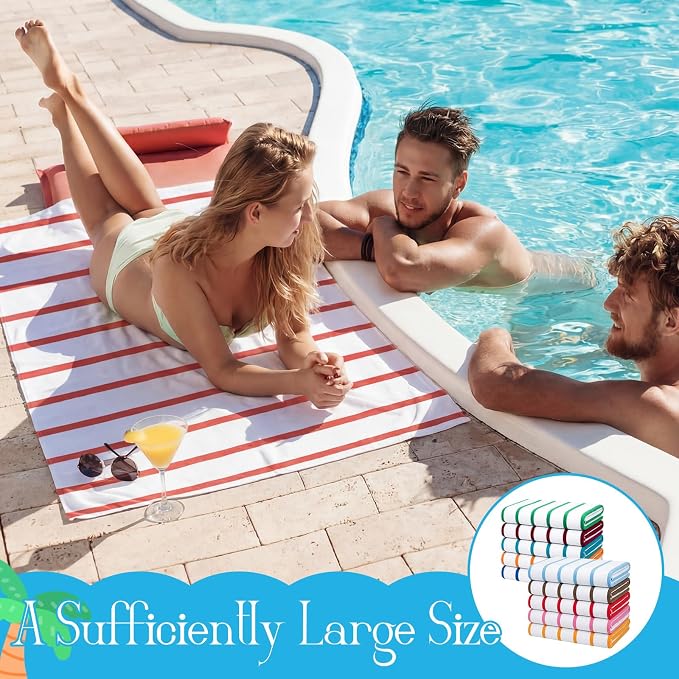 EBOOT 10 Pack Oversized Beach Towel Set Extra Large Pool Towels Microfiber Quick Dry Swim Blanket for Adult Women Men Face Hand Body Bath Travel Pool(Mixed Color,28 x 59 Inch,Classic Stripe) - Image 5