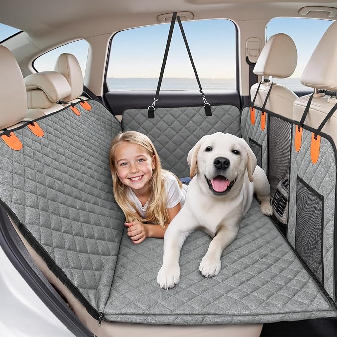 Dog Car Seat Cover 400LBS Hard Bottom Back Seat Extender for Dogs | Waterproof Polyester, Anti-Slip Surface, 3 Removable Hard Plates, Side Storage Pockets, 4-Mode Convertible - Image 6