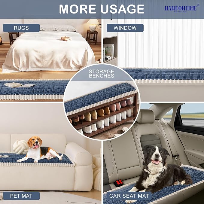 HANDONTIME Pet Couch Cover Fuzzy Sofa Covers for Pets, Couch Covers for Dogs, Washable Dog Sofa Cover Protector, Jacquard Fuzzy Non Slip Cushion Slipcover Pet Friendly (Navy, 27.6" x 59.1") - Image 6