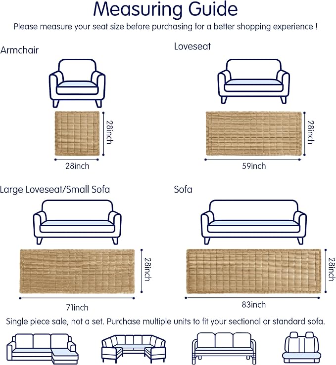 SUBRTEX Couch Cover for Dogs, Non-Slip Sofa Mat Washable, Thick Sofa Slipcover Cushion Protector Pet-Friendly (Coffee, 27.6"x82.7") - Image 3