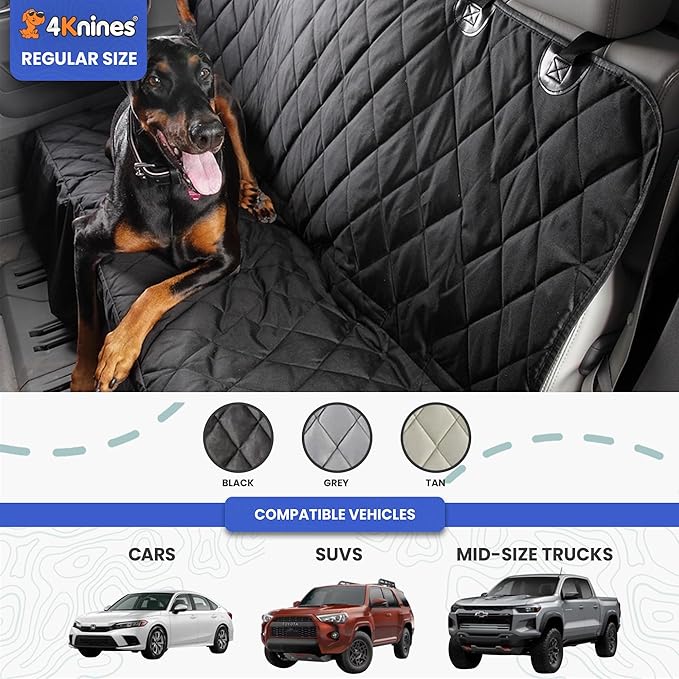 4Knines Back Seat Pet Cover for Dogs w/o Hammock – 54" Wide, Waterproof Car Seat Cover, Non-Slip, Heavy-Duty – Fits Cars, SUVs, Small Trucks – 2 Seat Belt & Latch Access – Back Seat Protector (Grey) - Image 4