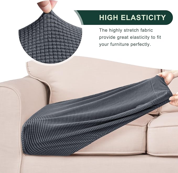 CHUN YI 3Piece Stretch Couch Cushion Covers, Sofa Seat Slipcovers for Pets, Suitable for Armchair Loveseat Sofa with Spandex Jacquard Washable Fabric(3Piece,Grey) - Image 5