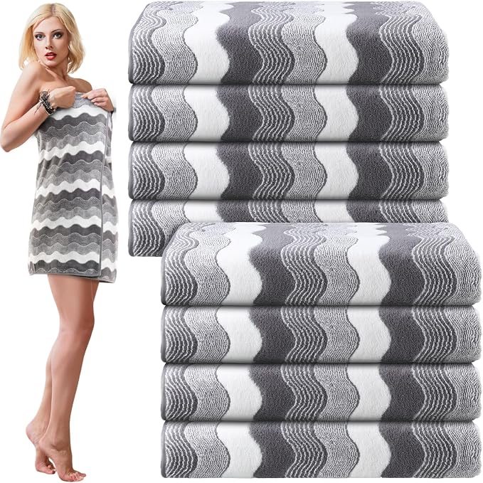 SmoothNovelty 8 Pack Microfiber Bath Towels Bulk 27'' x 60'' Oversized Bath Towel Highly Absorbent Extra Large Shower Sheets Soft Drying for Beach Pool Bathroom Salon Party(Grey) by SmoothNovelty