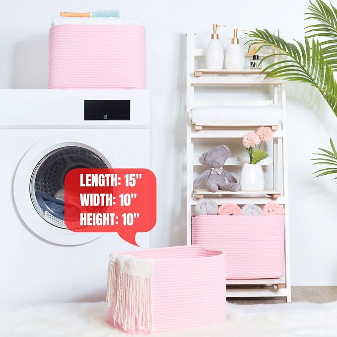 MINTWOOD Design 3-Pack Decorative Woven Storage Baskets for Shelves, Cube Bin Box for Organizing Books, Shoes, Dog Toys, Pantry Closet and Living Room Organizer, Soft Pink - Image 6