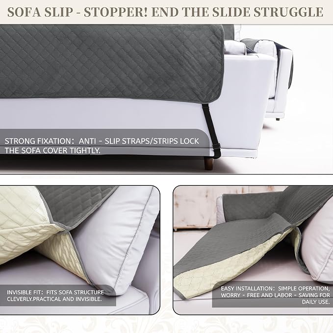 Sectional Couch Covers for Dogs 100% Waterproof Corner L Shaped Sofa Cover Pet Friendly Velvet Washable Anti Slip L Shape Modular Sofa Slipcover Protector with Pockets (Gray, Small) - Image 5