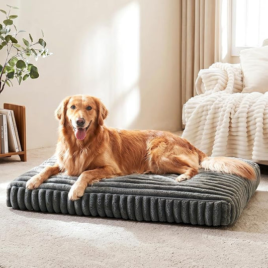 XL Dog Bed for Large Dogs, Orthopedic Dog Beds Washable with Removable Cover, Extra Thick Crate Bed Pet Mat with Shredded Chopped Foam & Anti-Slip Bottom, 35"x23"x4", Grey by FURTIME