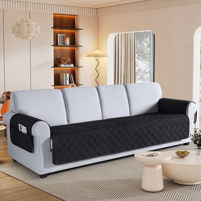 VANSOFY Waterproof Oversized Couch Cover for Pets, Black, 72.4" | Non-Slip, Washable, Utility Pockets, Pet Friendly, Furniture Protector Slipcover for 4 Cushion Couch - Image 2