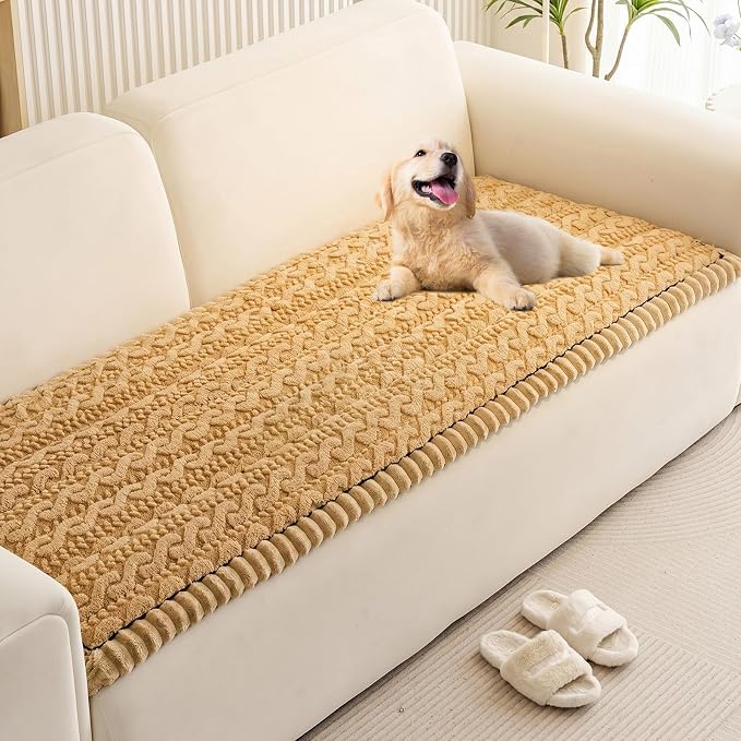 KRFOONN Couch Cover for Dogs Washable Pet Couch Covers for 3 Cushion Sofas Non-Slip Dog 3 Seat Sofa Cushions Covers Soft Sofa Slipcovers Cushion Protector for Pets Mat (Pattern-Khaki, 27.6" x 70.9") by KRFOONN