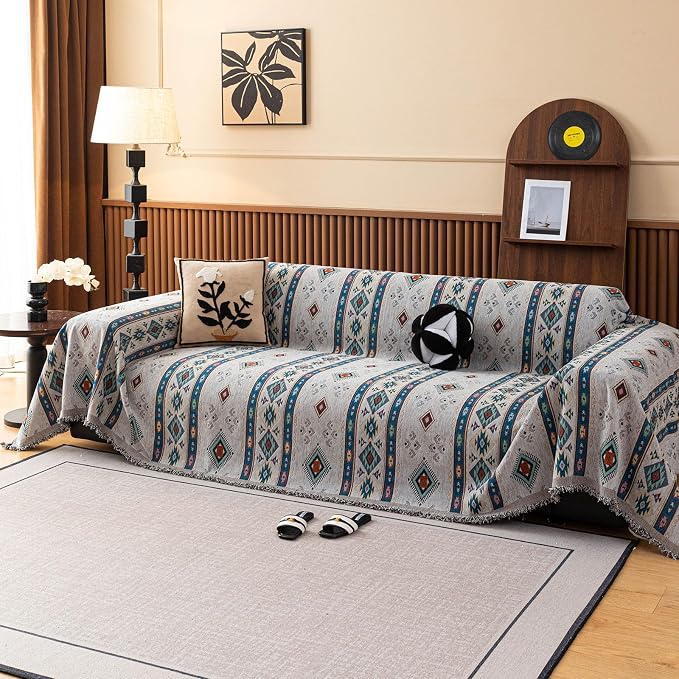 ROOMLIFE Couch Cover 3 Cushion Sofa, Washable Non Slip Furniture Sofa Protector Cover, Soft Chenille Sofa Slipcovers Sectional L Shape Dogs Couch Cover Throw Blanket with Tassels 71''X150'' - Image 3