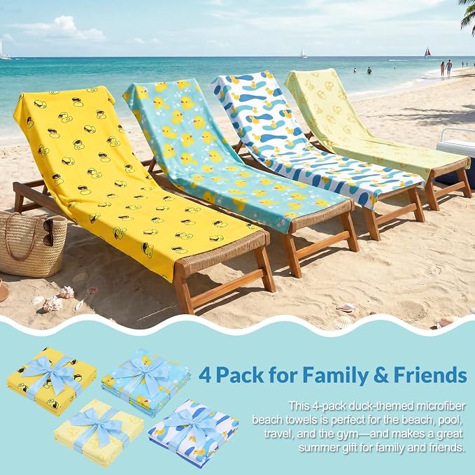 Frienda 4 Pack Microfiber Oversized Lightweight Beach Towel 71x32 in for Women Men Microfiber Quick Dry Sand Free Ocean Coastal Towels for Beach Pool Travel(Little Yellow Duck) - Image 4