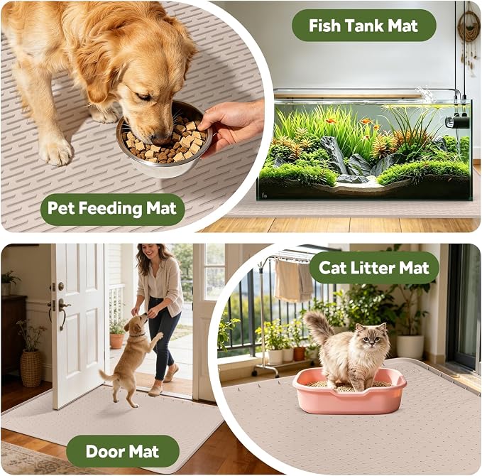 Silicone Bird Cage Mat 50" x 35" Under Crate Floor Protector, Khaki | Extra Large Waterproof Bird Cage Liner with Raised Edges, Non-Slip Under Crate Mat for Dog Cages, Kennels, Reptile Aquariums - Image 7