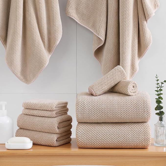 18 Piece Microfiber Bath Towels Set - 6 Bath Sheets,6 Hand Towels And 6 Washcloths,Soft Family Towels,Highly Absorbent Bathroom Towel,Quick Dry Shower Towel Luxury Towels For Hotel Spa Dorm-Camel - Image 5