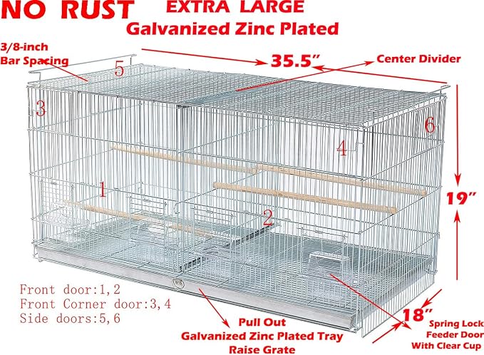 LOT of Add On X-Large 35.5" x 18" x 19"H No Rust Stainless Galvanized Zinc Plated Stackable Breeder Bird Flight Cage with Removable Center Divider and Breeding Nest Doors - Image 2