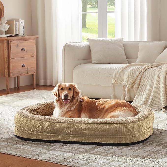 JOEJOY Orthopedic Dog Bed for Large Dogs, Egg-Crate Memory Foam Pet Bed with Bolster Sides, Waterproof Lining, Removable Washable Cover & Non-Slip Bottom, Light Brown - Image 7