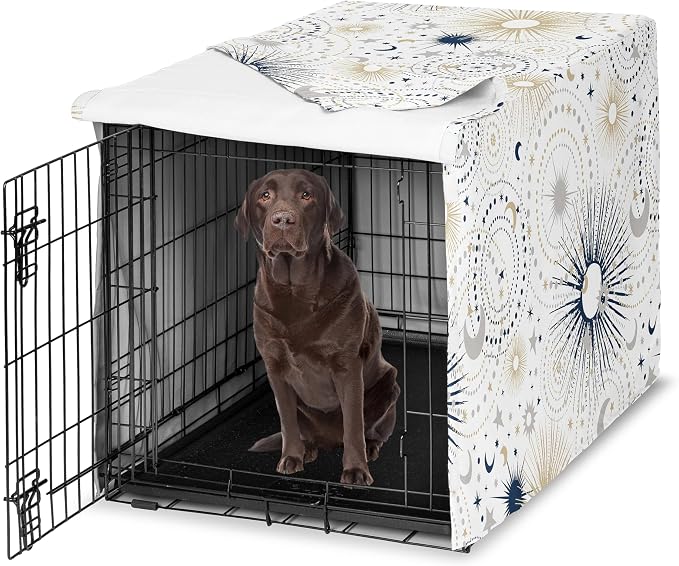 Sweet Jojo Designs 42in. Medium/Large Dog Crate Cover (Boho Star and Moon) Pet Cage, Kennel Covers (Shabby Chic, Bohemian, Celestial, Sky, Stars & Moons, Starburst, Cosmic, Navy Blue & Gold, Grey) by SweetJojoDesigns