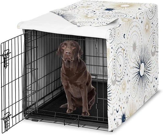Sweet Jojo Designs 42in. Medium/Large Dog Crate Cover (Boho Star and Moon) Pet Cage, Kennel Covers (Shabby Chic, Bohemian, Celestial, Sky, Stars & Moons, Starburst, Cosmic, Navy Blue & Gold, Grey) by SweetJojoDesigns