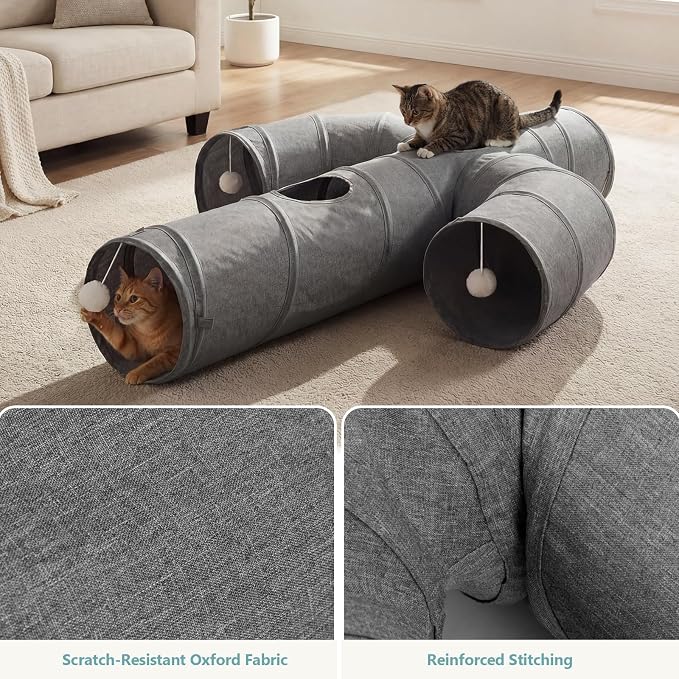 Ownpets Cat Tunnel Sturdy Oxford Fabric Cat Tunnel Toy, Cactus Shape Collapsible Cat Tunnels for Indoor Cats,Interactive Peek Hole Pet Tunnel Tube with Cat Wand Toy - Image 4