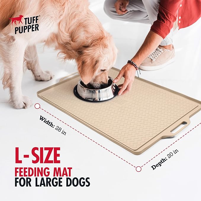 Tuff Pupper 28x20 Large Dog Feeding Mat for Food and Water | Dog Food Mats for Floors | Waterproof Dogs Water Bowl Mats | Dogs Placemats Pet Food-Mat | Silicone Feeding Mat for Cats and Cat Bowls - Image 2