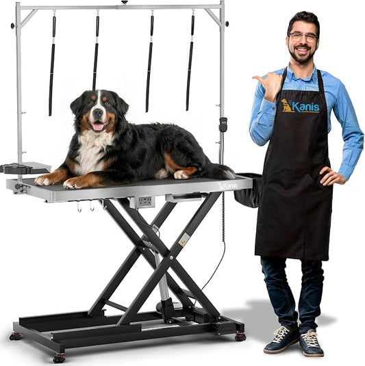 KANIS Professional Electric Dog Grooming Table - Heavy Duty | Height Adjustable Pet Grooming Table w/Leveling Wheels, Dog Grooming Arm, Anti-Slip Tabletop & Tool Organizer (Black, 49") by KANIS