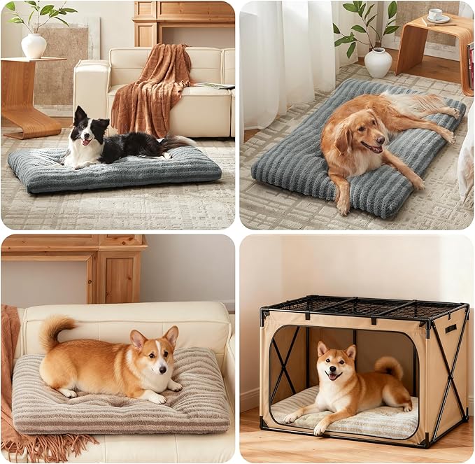 FURTIME Washable Dog Bed Large Sized Dogs, Deluxe Medium Dog Crate Beds | Comfy Fluffy Kennel Pad Anti-Slip Pet Sleeping Mat, Machine Washable Dogs Pillow, 35"x23"x3.5", Blue - Image 6