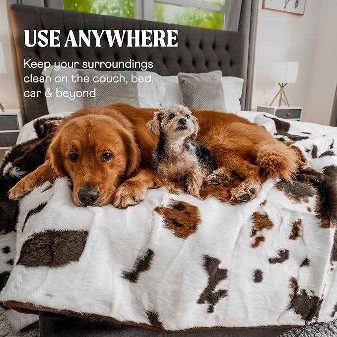 PAW BRANDS PupProtector Waterproof Throw Blanket, Brown Cowhide, 80x62 | Waterproof, machine washable — protects couches, beds & car seats - Image 7