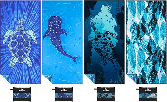 Yongoes 4 Pack Microfiber Beach Towel Oversized 71x32 Blue Multipack Bulk | Lightweight Thin,Sand Free,Super Absorbent Quick Dry Large Towels for Swim Pool Bath Travel Vacation Accessories Essentials by Yongoesbeachtowel