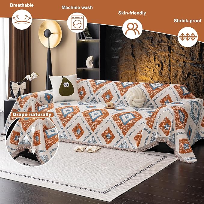ROOMLIFE Couch Cover Boho Sofa Covers for 3 Cushion Couch Washable | Furniture Protector Sofa Couch Cover for Dogs, Soft Breathable Sofa Slipcover, Couch Throw Blankets with Tassels 71''X118'' - Image 4