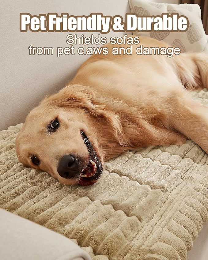 Couch Cover for Dogs Cats, Non Slip Washable Pet Sofa Protector, Plush | Polyester plush, non-slip silicone, machine washable, sofa sectional loveseat recliner, fur scratches muddy paws protection - Image 4