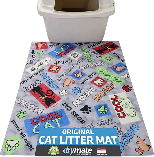 Drymate Cat Litter Box Mat, Litter Trapping Mat, Multicolor, 20x28 | Waterproof, Urine-Proof, Absorbent, Machine Washable, Soft on Paws, Contains Mess, Protects Floors, Kitten Supplies, USA Made by Drymate