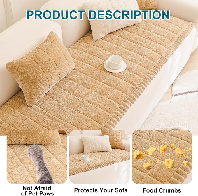 KRFOONN Couch Cover for Dogs Washable Sofa Covers for 3 Cushion Non-Slip Fuzzy Couch Cushion Covers Sofa Slipcovers Furniture Protector with Elastic Straps for Dogs Pets Mat (Khaki, 27.6" x 70.9") - Image 7