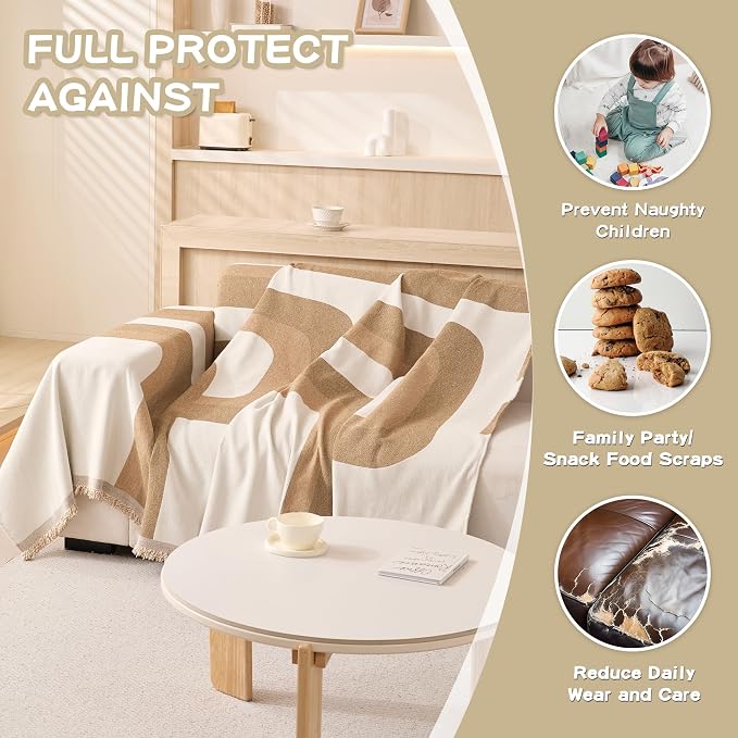 MEETSKY Boho Couch Cover Sofa Covers for 2 Cushion Couch Washable Sectional Couch Covers for Dogs Pet Furniture Protector Couch Cover Blanket for Living Room, 91" x 118", Khaki Geometry - Image 5