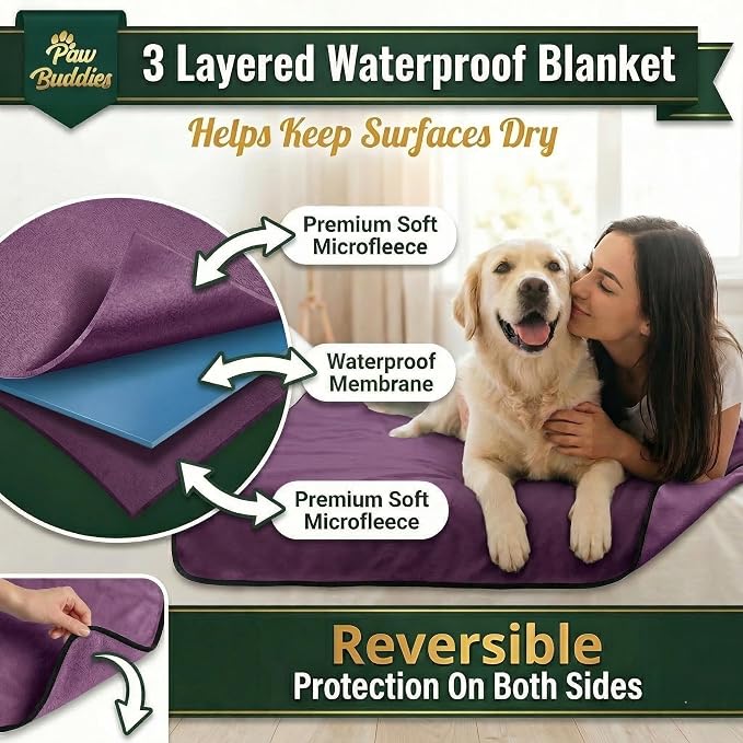 Paw Buddies Premium Waterproof Blanket 80"x90" Velvet-Feel Reversible Throw – Leakproof, Machine Washable Bed & Sofa King Size Protector for Couples, Pets & Travel + Bonus Small Blanket - Image 2