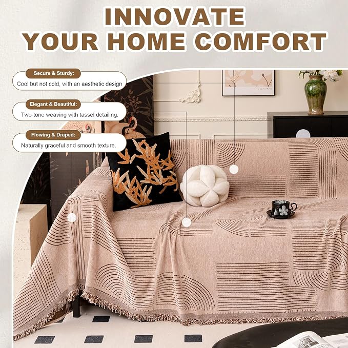 ROOMLIFE Couch Cover Boho Sofa Covers for 3 Cushion Couch Washable, Furniture Protector Sofa Couch Cover for Dogs, Soft Breathable Sofa Slipcover, Couch Throw Blankets with Tassels 71''X118'' - Image 3