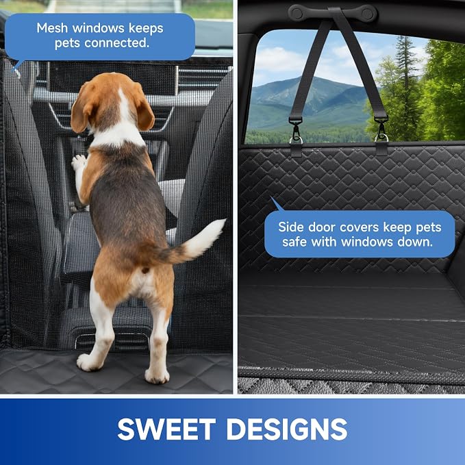 Dog Car Seat Cover Waterproof Vegan Leather, Scratchproof, Hard Bottom Back Seat Extender for Dogs, Non Slip Back Seat Protector with Mesh Window, Easy to Clean Fit Full Size Trucks, Black - Image 4