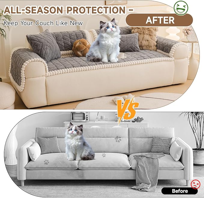 OTOB Plush Couch Protector for Dogs Washable, Fuzzy Non Slip Pet Sofa Cover | Gray, 27.6"x70.9", Pet Friendly, All Season, Modern Geometric Jacquard, Soft Breathable, Furniture Protector, Modern - Image 2