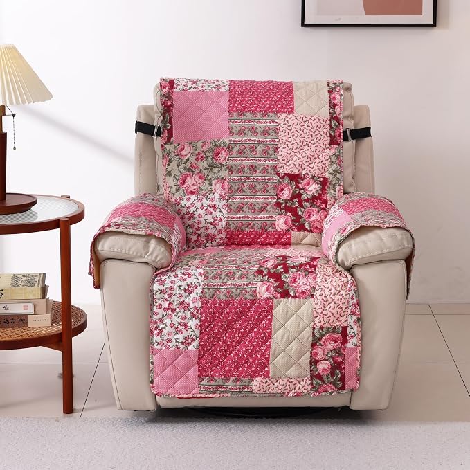 Cmfshape Skidproof Sofa Cover-Patchwork Sofa Slipcover with Elastic Straps-Easy Fit Slip Cover-Washable Furniture Protector for Pets and Kids(Chair,Hot Pink) by cmfshape-quiltset