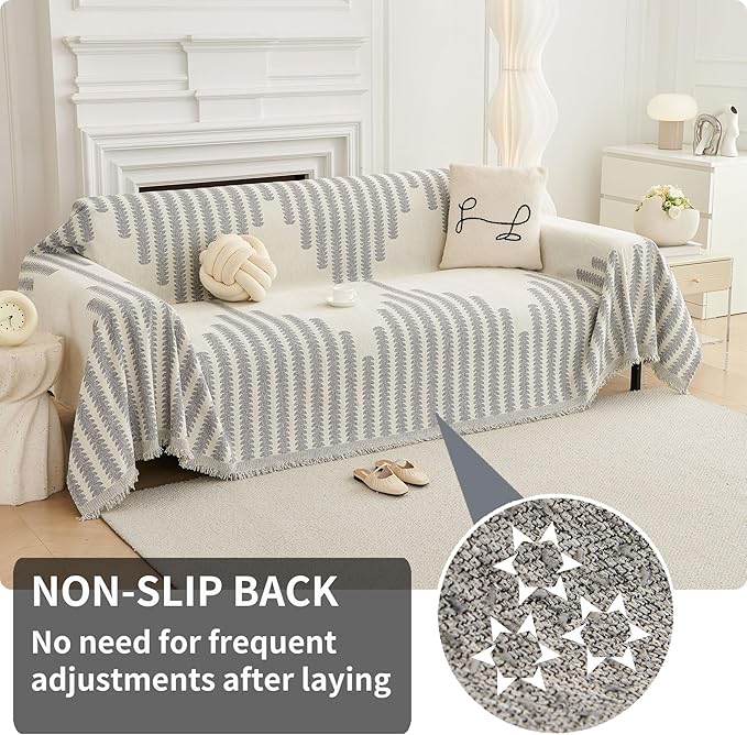 HAOMAIJIA Boho Sofa Covers Couch Covers for 3 Cushion Couch Sofa Pet Friendly Soft Thick Non Slip Couch Cover for Dogs Washable Sectional Couch Covers L Shape Furniture Protecto (Grey, 71"x118") - Image 2