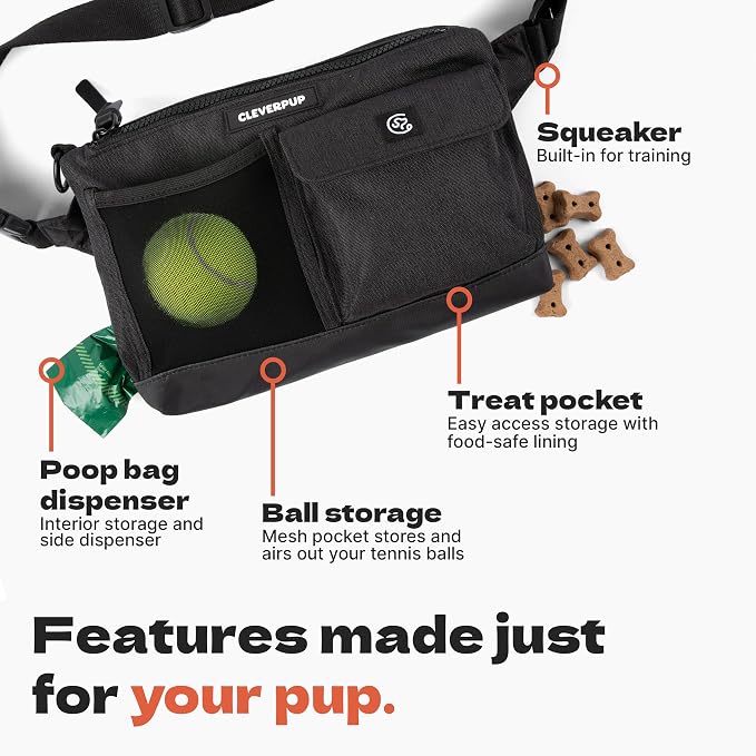Cleverpup Dog Walk & Train Sling Bag - Hands-Free Dog Walking & Training Bag with Treat Pouch, Poop Bag Holder & Phone Pocket - Crossbody or Fanny Pack, Adjustable Strap - Graphite - Image 4