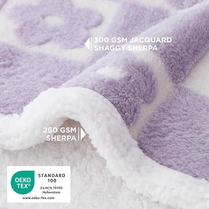 LE SURE Waterproof Dog Blankets for Small Dogs Cute Cozy 3D Jacquard,25x35 | Puppy Blanket for Cat Aesthetic Gift, Warm Soft Sherpa Throw Washable, Reversible Pet Couch Protector, Lavender Flower Checks - Image 3