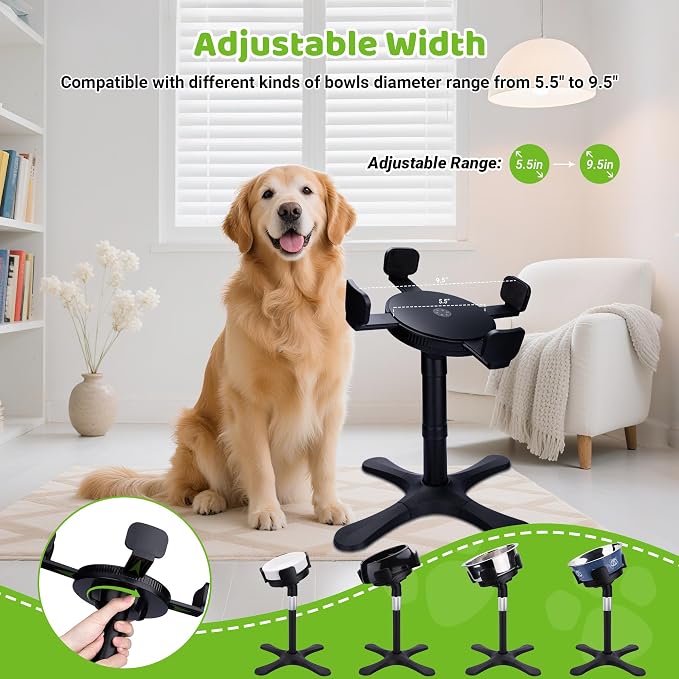 Dog Bowls Elevated Adjustable Stand, Raised Bowl with 3 Heights & Tilted Feeding Stand, Compatible with Various Bowls, for Medium & Large Breeds (1 Pack) Black - Image 4
