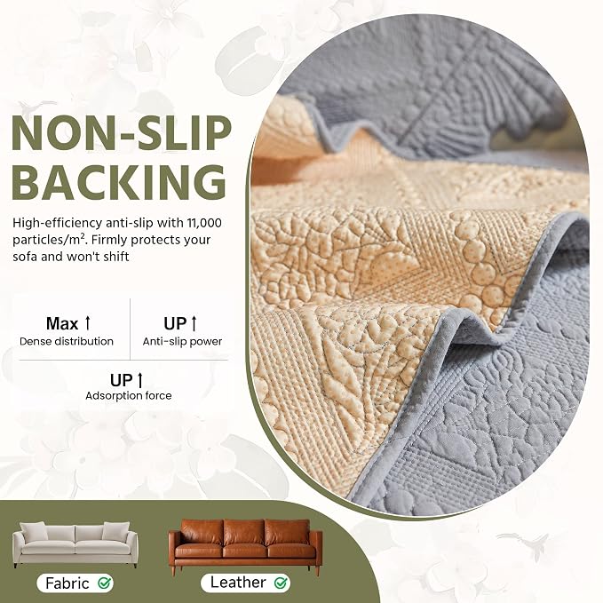 OTOB Cotton Quilted Dog Couch Covers for Sofa Washable Anti Slip, 1 Piece | Gray, 27.6"x70.9", Rustic Farmhouse Embroidery, All Seasons, Soft Thick, Breathable, Wear-Resistant, Pet Friendly - Image 7