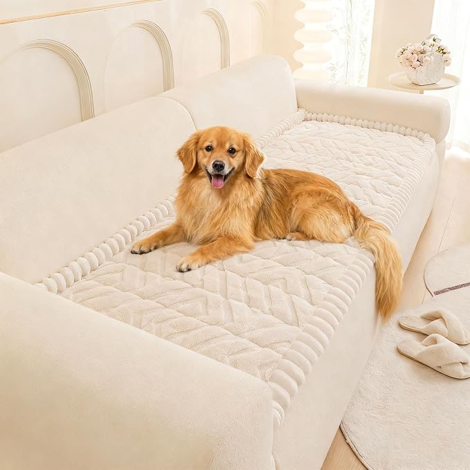 OTOB Couch Covers for 3 Cushion Couch Sofa Washable Non Slip Dog Sofa Cover | Off White, 27.6"x82.7", Pet Friendly, All Seasons, Modern Geometric Jacquard, Soft Breathable, Furniture Protector, Modern by OTOB