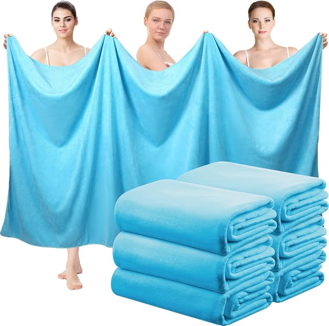 Mixweer 6 Pcs Oversized Bath Towels, 40 x 80 Inch Giant Microfiber Jumbo Bath Sheets Soft Bathroom Microfiber Quick Dry Absorbent Shower Towels for Spa Camping Beach(Lake Blue) by Mixweer
