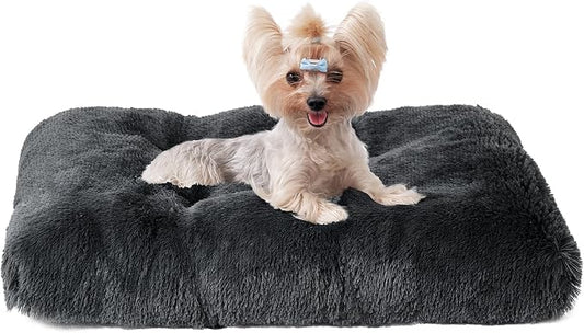 EHEYCIGA Fluffy Dog Crate Bed for Small Dogs, Plush Crate Pad, Dark Grey | Calming Anti Anxiety Small Dog Bed, Washable Soft Warm Faux Fur Crate Mat with Non-Slip Bottom by EHEYCIGA